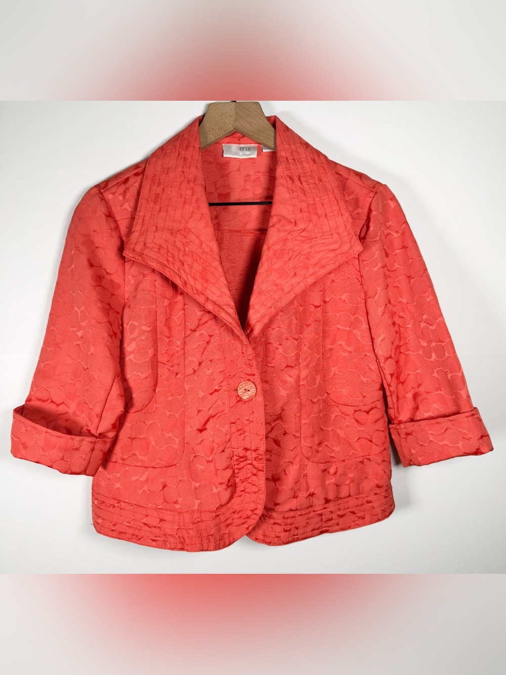 ERIN LONDON Coral Textured Wide Collar One Button Blazer Jacket Sz PS